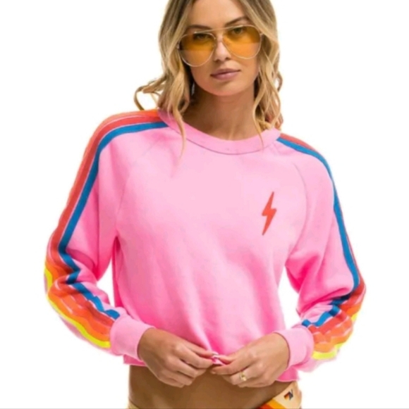 Aviator Nation Sweaters - Aviator Nation Tie Dye Bolt Stitch Cropped Crew Sweatshirt Sz Xs